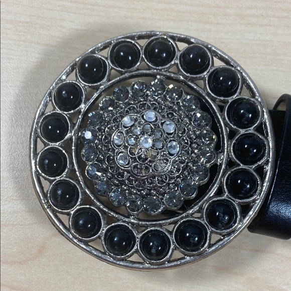 Cache Black Leather Studded Belt with Rhinestone Buckle - Picture 7 of 7